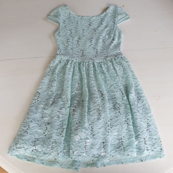 NWT My Michelle Aqua Lace Short Sleeved Dress 5 - Picture 1 of 7